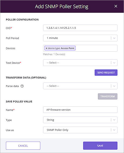 Screenshot of the Add SNMP Poller in Auvik